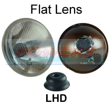 LHD 7" Classic Car Sealed Beam Flat Lens Headlight/Headlamp Halogen H4 Conversion (With Pilot)